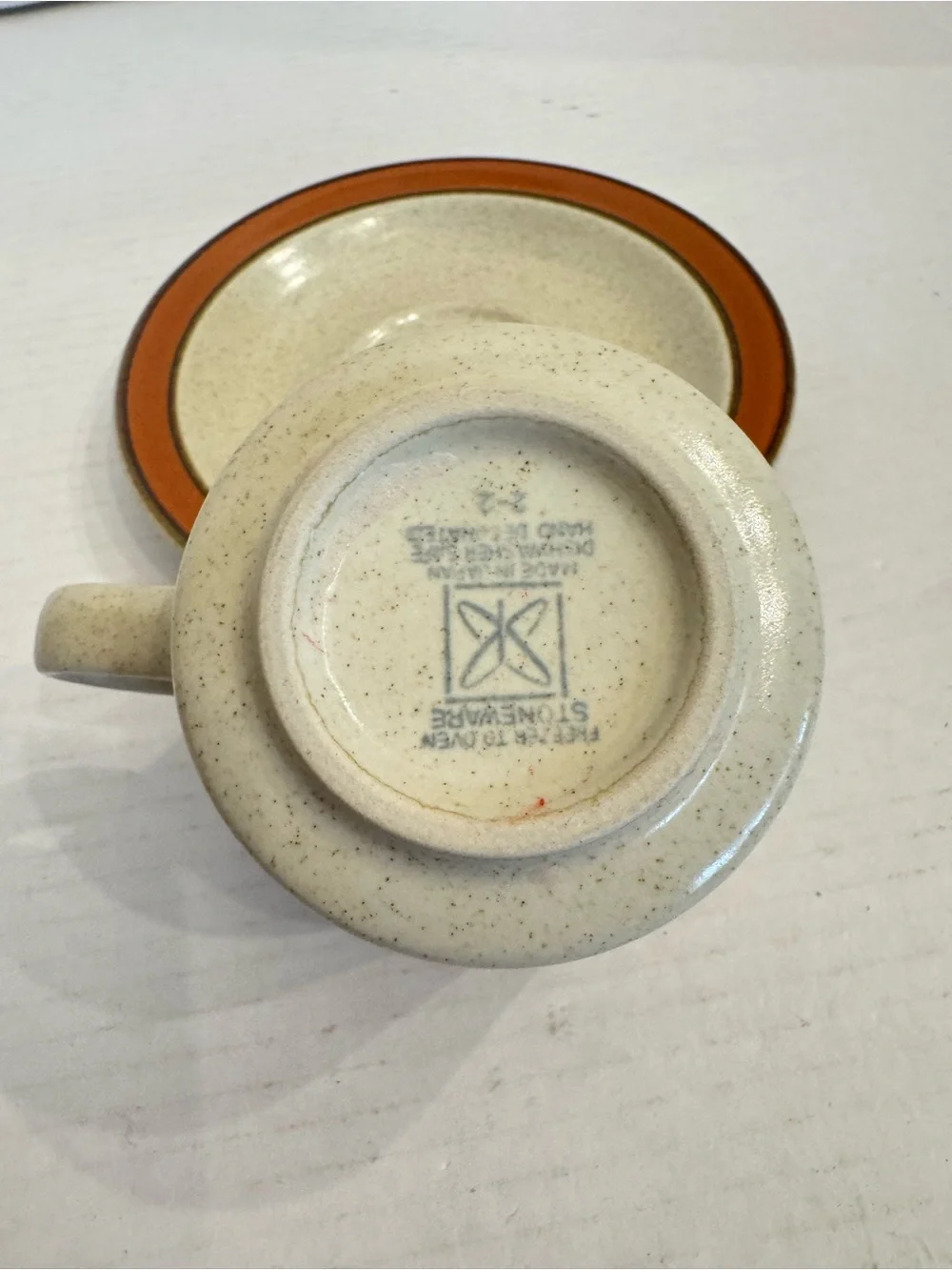 2 Sets of Sears Sahara Orange Flat Cup & Saucer Discontinued Stoneware Japan